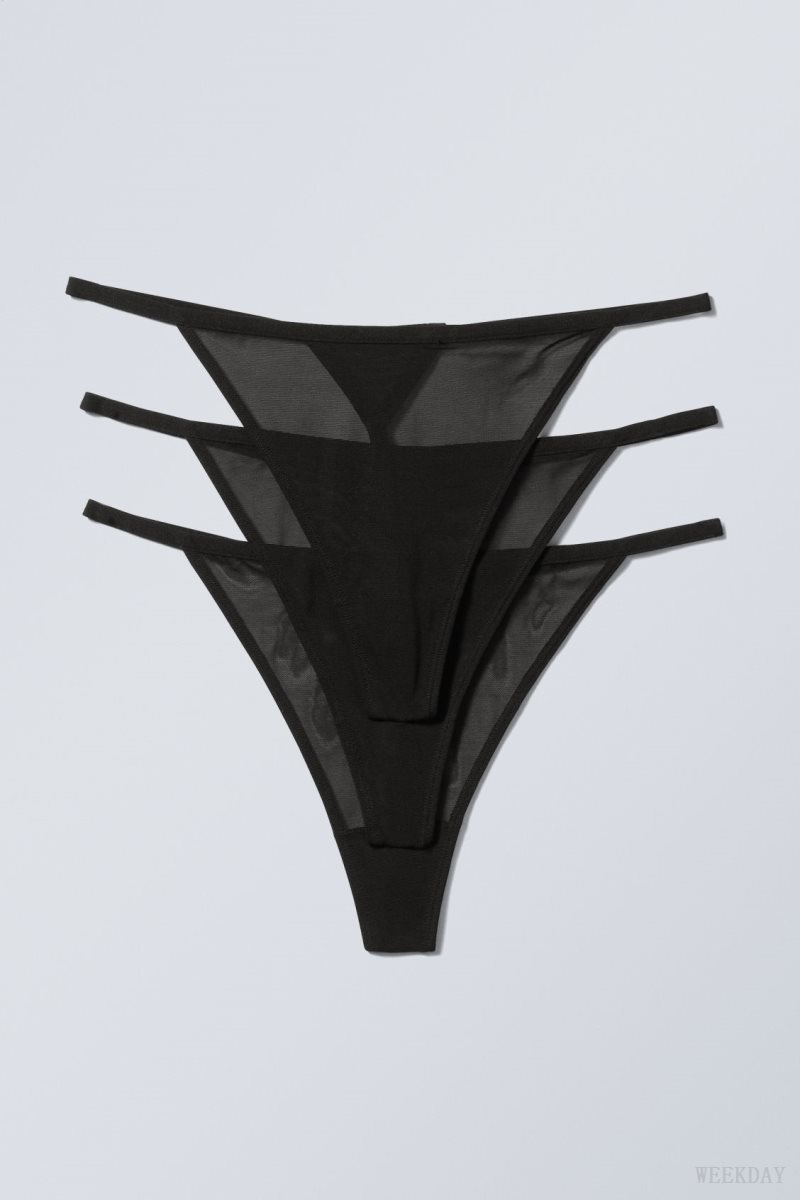 Weekday 3-pack Bonnie Tanga Mesh Thong Thong Black | AXOF7897