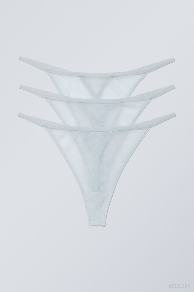 Weekday 3-pack Bonnie Tanga Mesh Thong Thong Light Blue | WIES1384