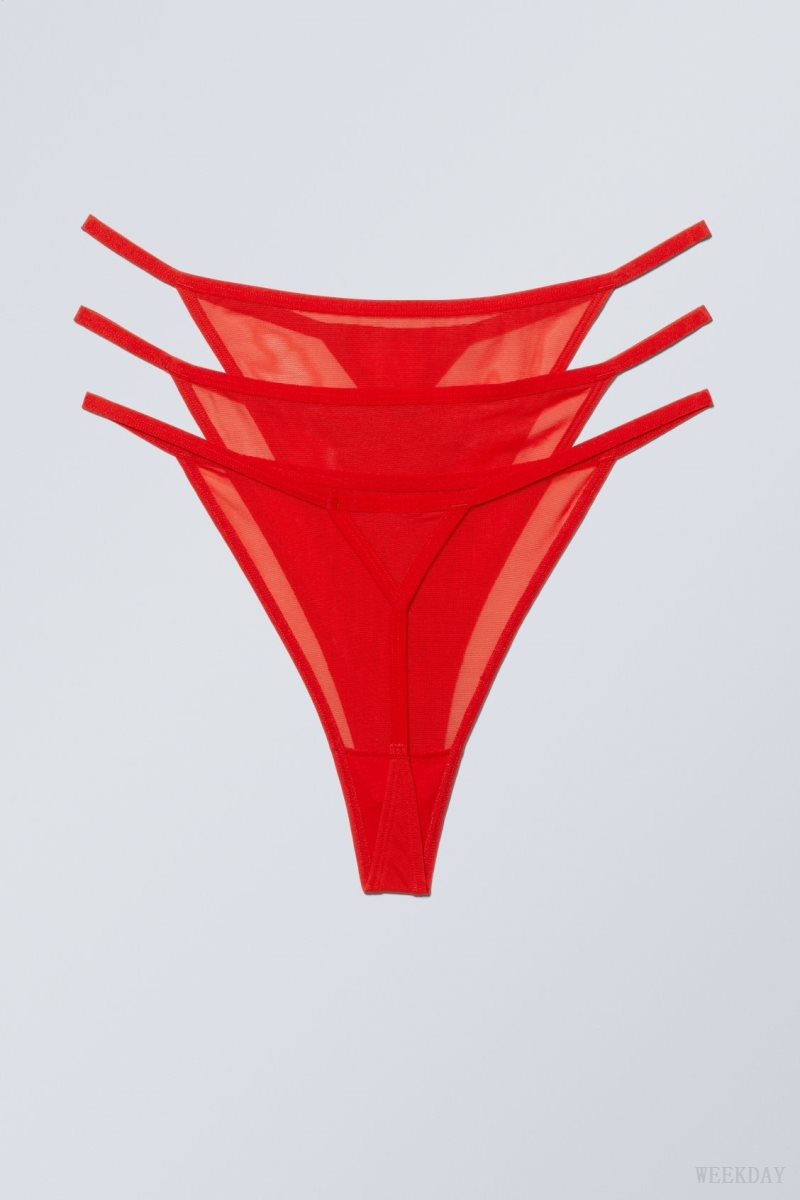 Weekday 3-pack Bonnie Tanga Mesh Thong Thong Red | LMDB2495