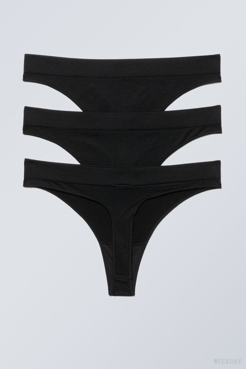 Weekday 3-pack Cat Soft Thong Thong Black | XXQM1020