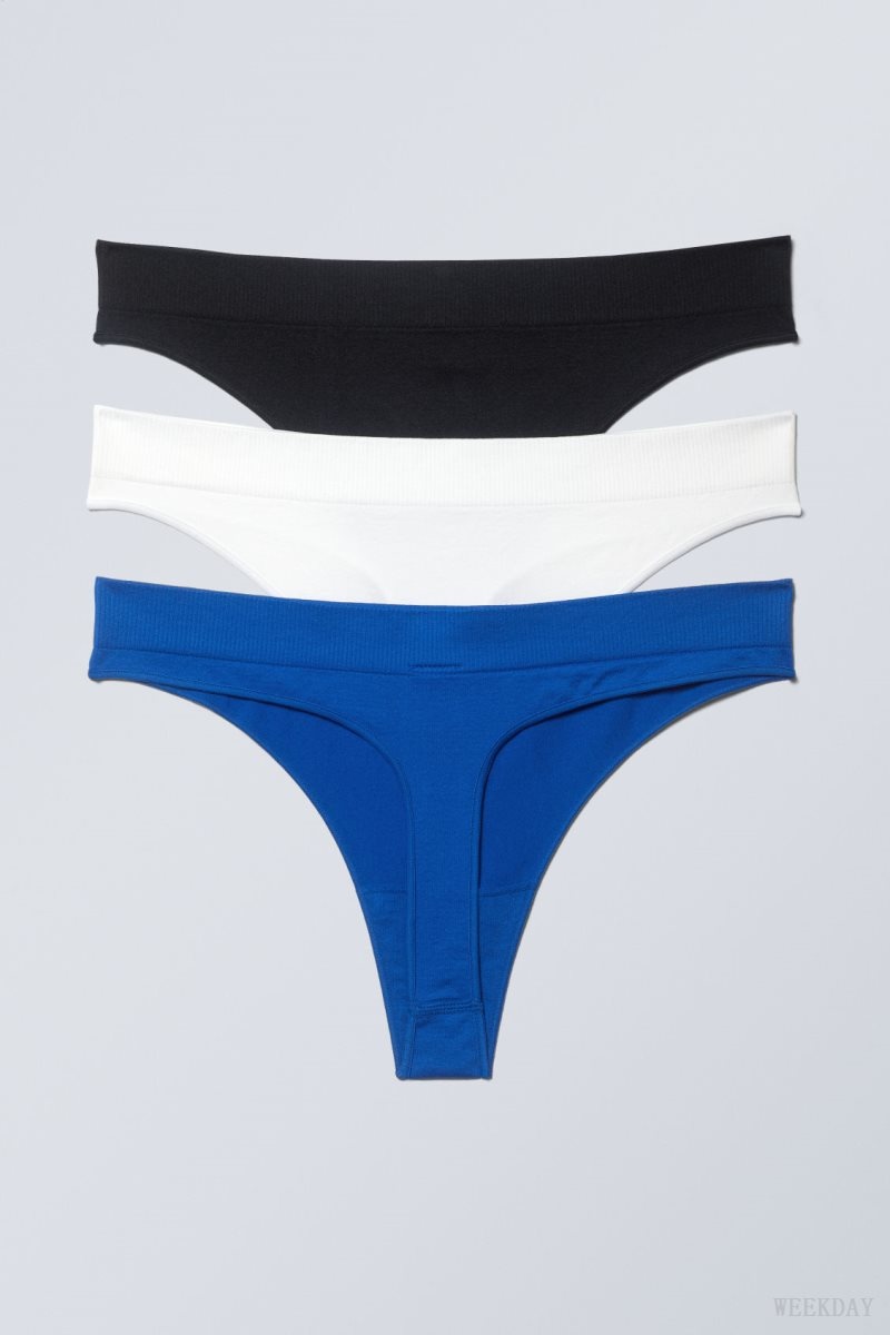 Weekday 3-pack Cat Soft Thong Thong Black White Blue | JOIT8772