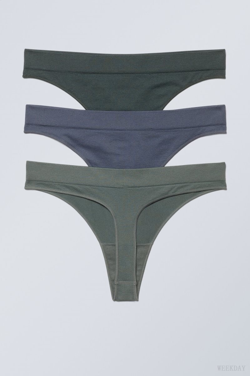 Weekday 3-pack Cat Soft Thong Thong Dark Green Blue Green | ZUVS1412