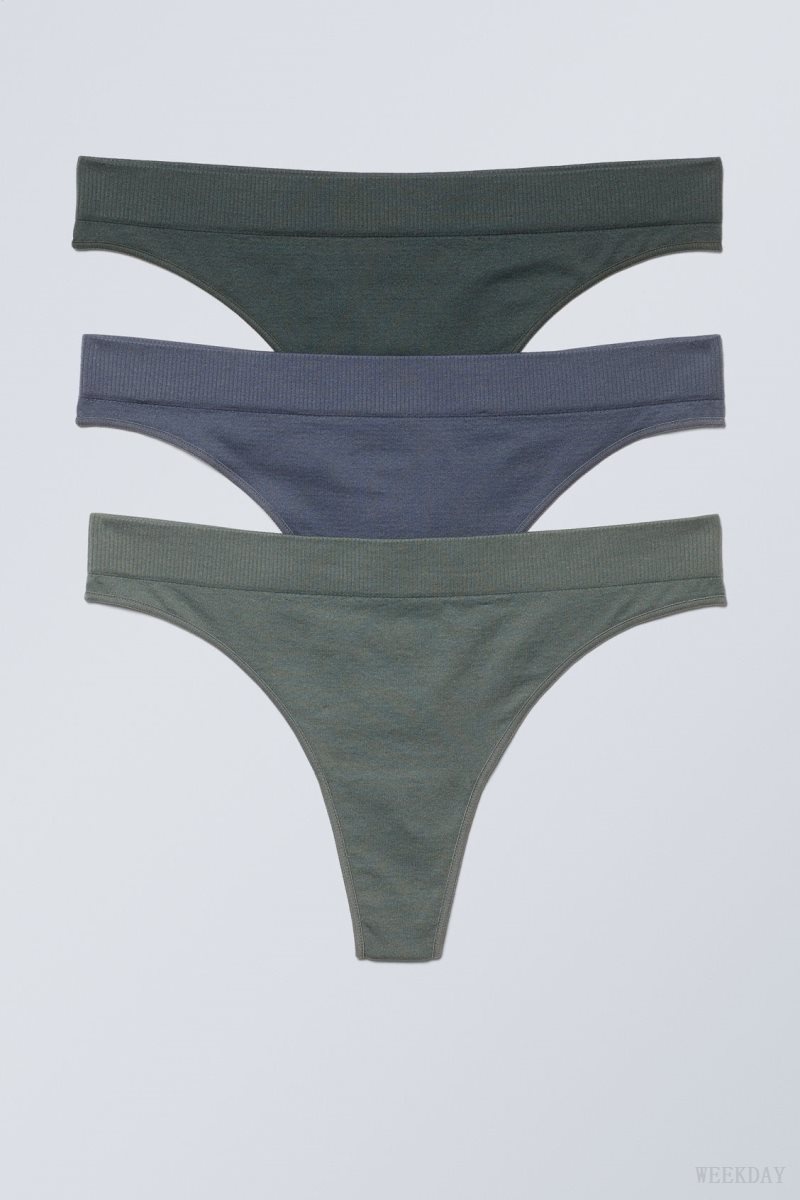 Weekday 3-pack Cat Soft Thong Thong Dark Green Blue Green | ZUVS1412