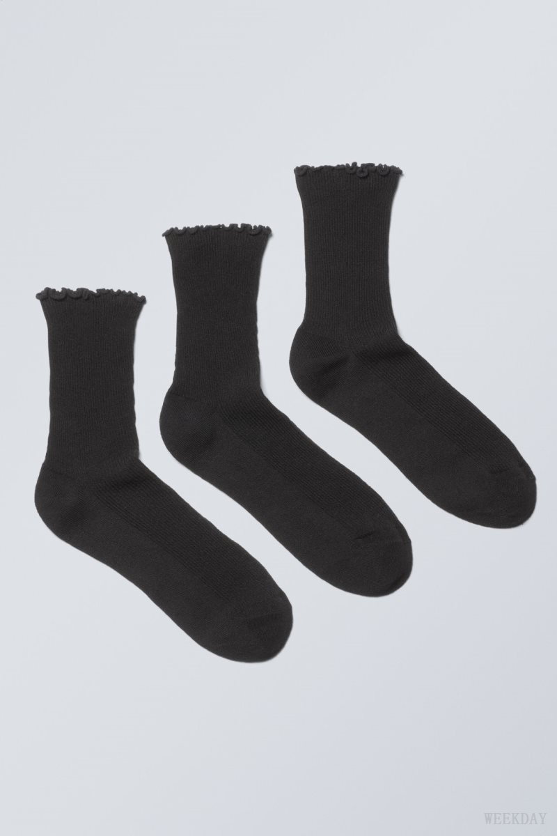 Weekday 3-pack Frill Edge Socks Black | FWAF0727