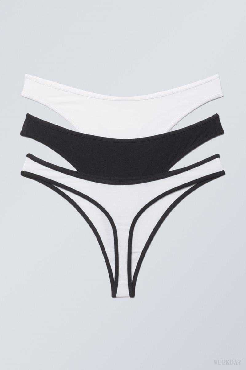 Weekday 3-pack Jade Cotton Thong Thong Black White | EBAL4999