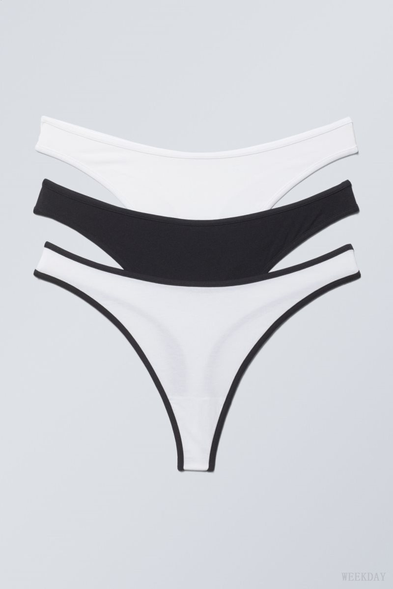 Weekday 3-pack Jade Cotton Thong Thong Black White | EBAL4999