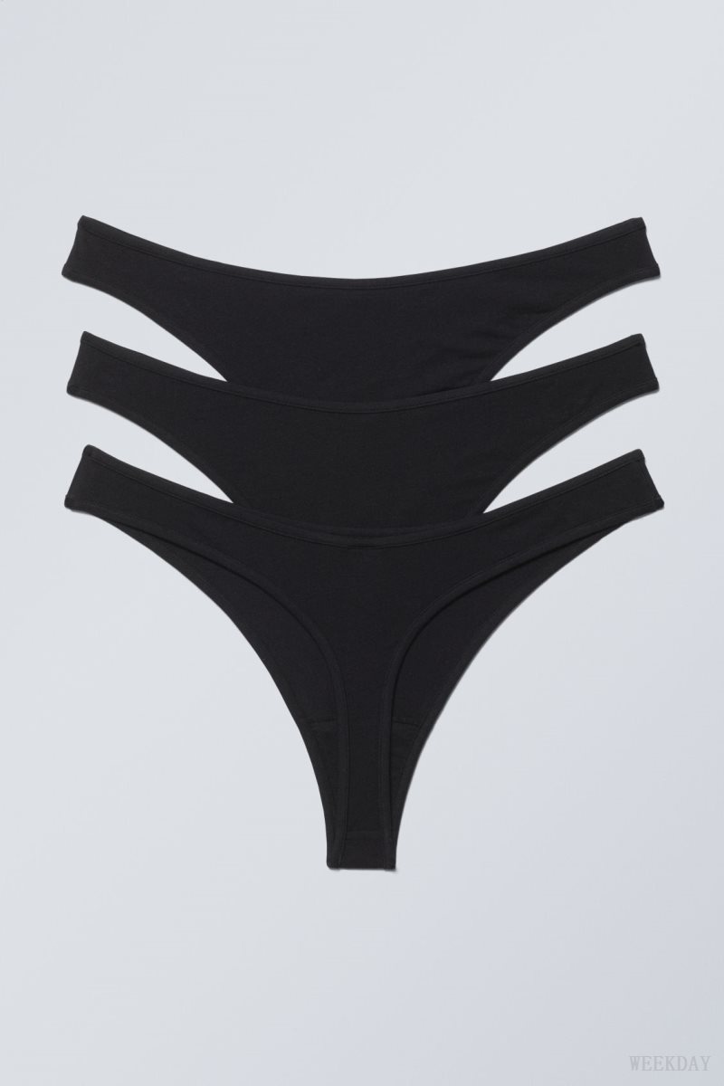 Weekday 3-pack Jade Cotton Thong Thong Black | HHUN1436