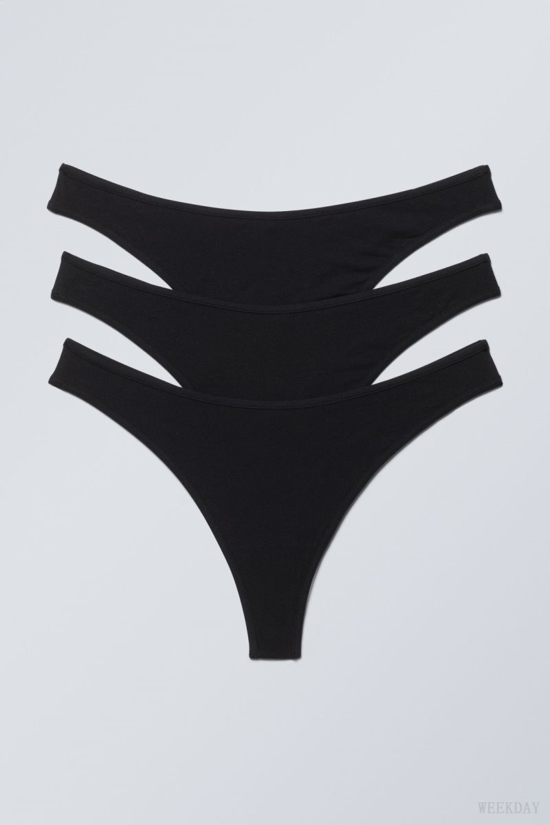 Weekday 3-pack Jade Cotton Thong Thong Black | HHUN1436