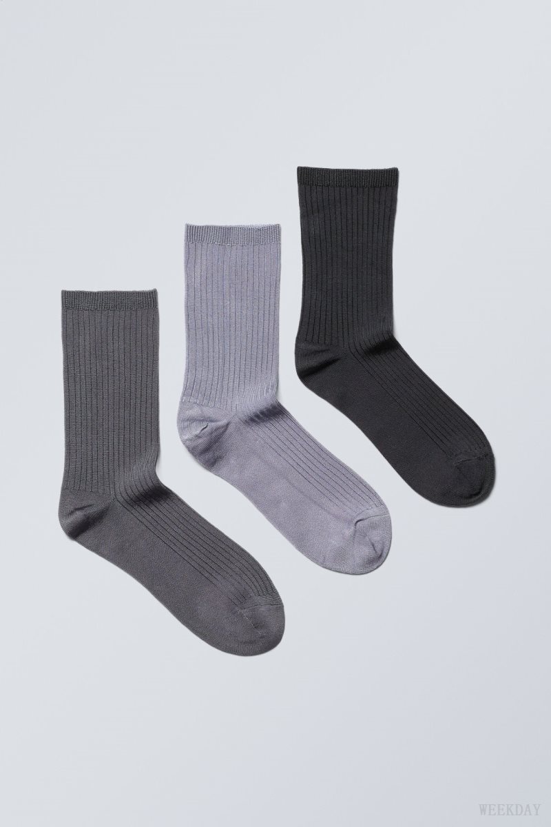 Weekday 3-pack Lova Shiny Socks Dark Grey / Light Grey / Black | WVZH1635