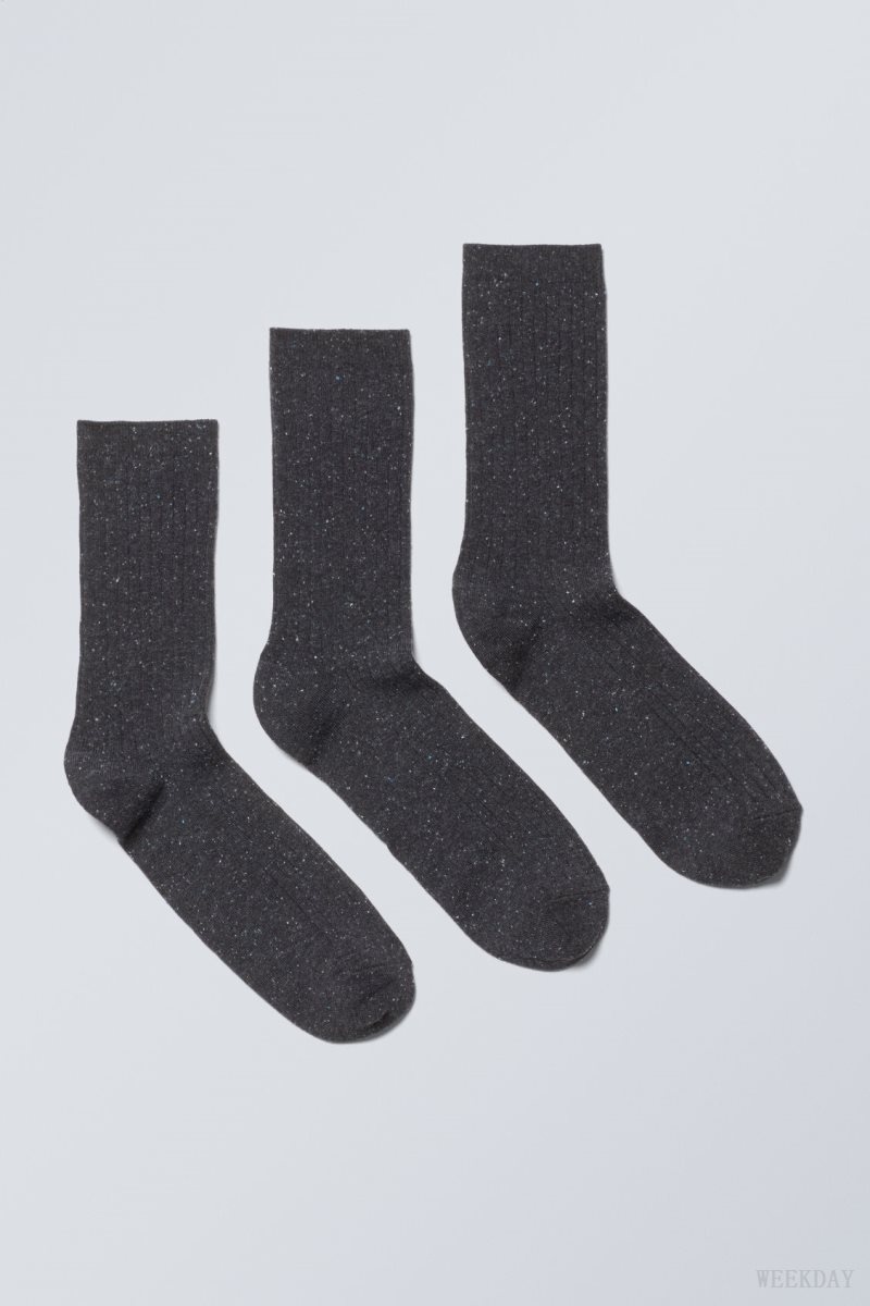 Weekday 3-pack Rib Neps Socks Black | IUYR5698