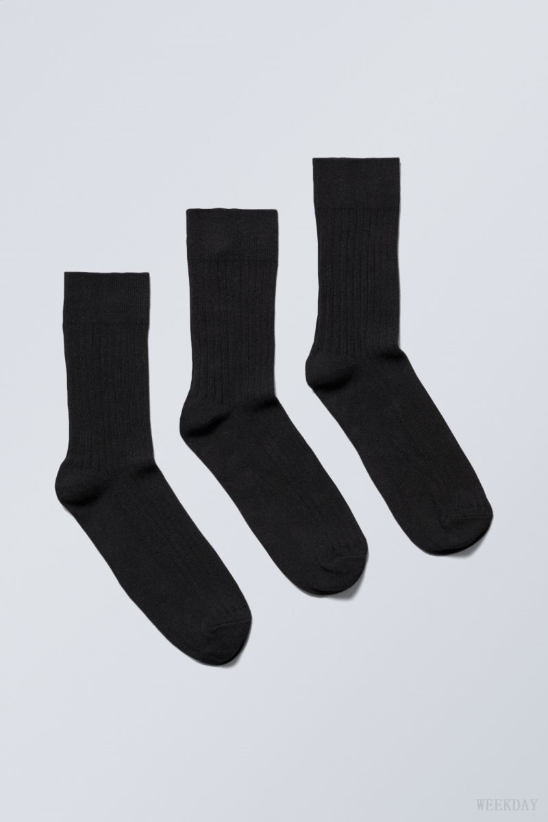 Weekday 3-pack Selma Socks Black | AQBH5037