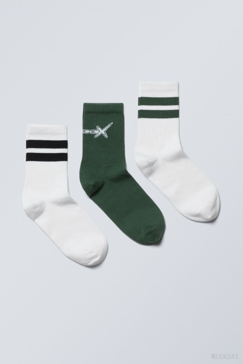 Weekday 3-pack Sport Graphic Socks Green Black | HVDA6740