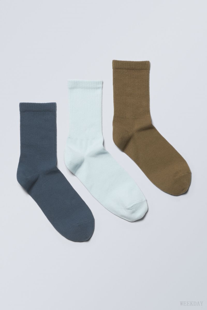 Weekday 3-pack Sport Socks Blue Blue Khaki | GKEZ1529