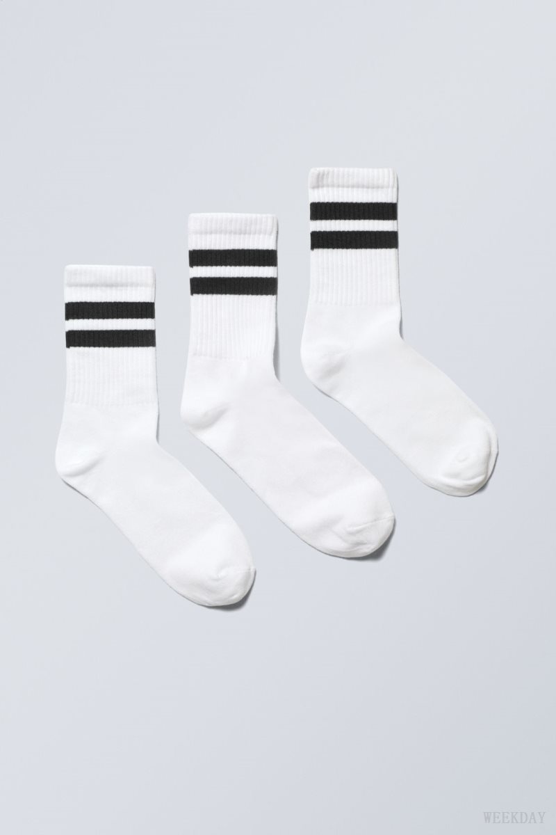 Weekday 3-pack Sport Striped Socks White Light | YVKQ5599