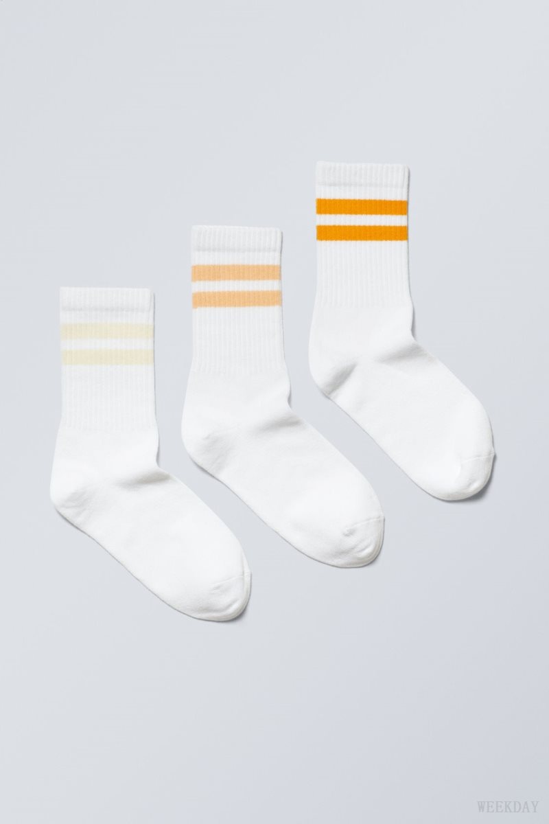 Weekday 3-pack Sport Striped Socks Yellow Stripes | AFPK8820