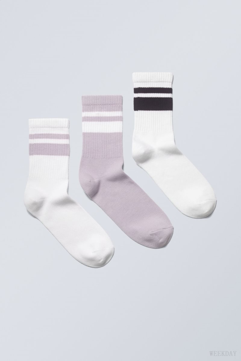 Weekday 3-pack Striped Sport Socks Purple Black Stripes | DKVV5903