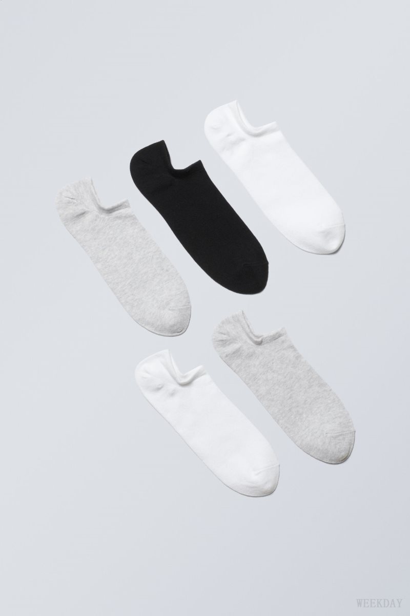 Weekday 5-pack Ankle Socks Black Grey White | RFUK6330