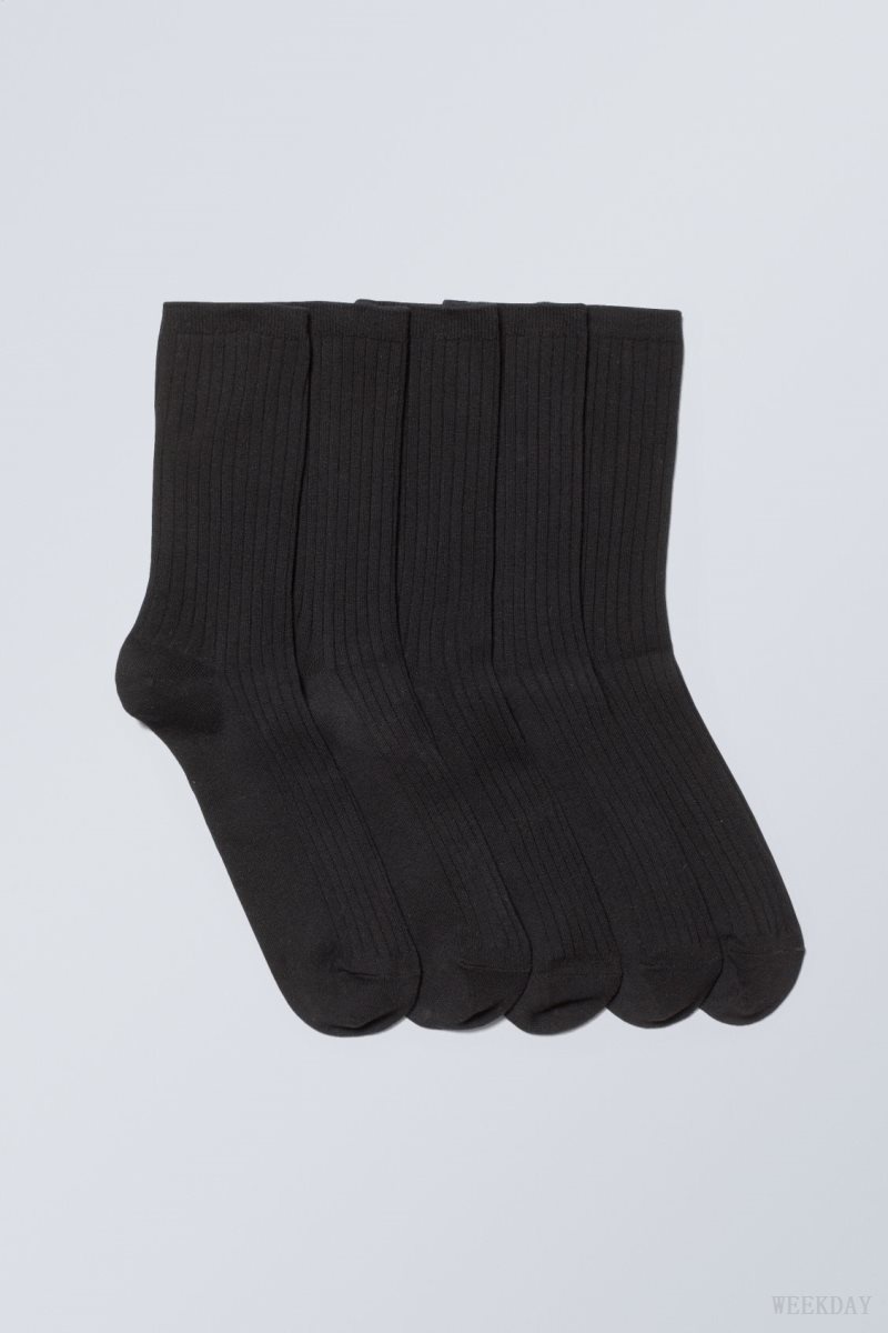 Weekday 5-pack Rib Socks Black | CRMU8163