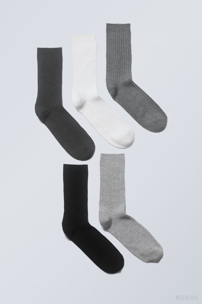 Weekday 5-pack Rib Socks Grey | ETAI9137