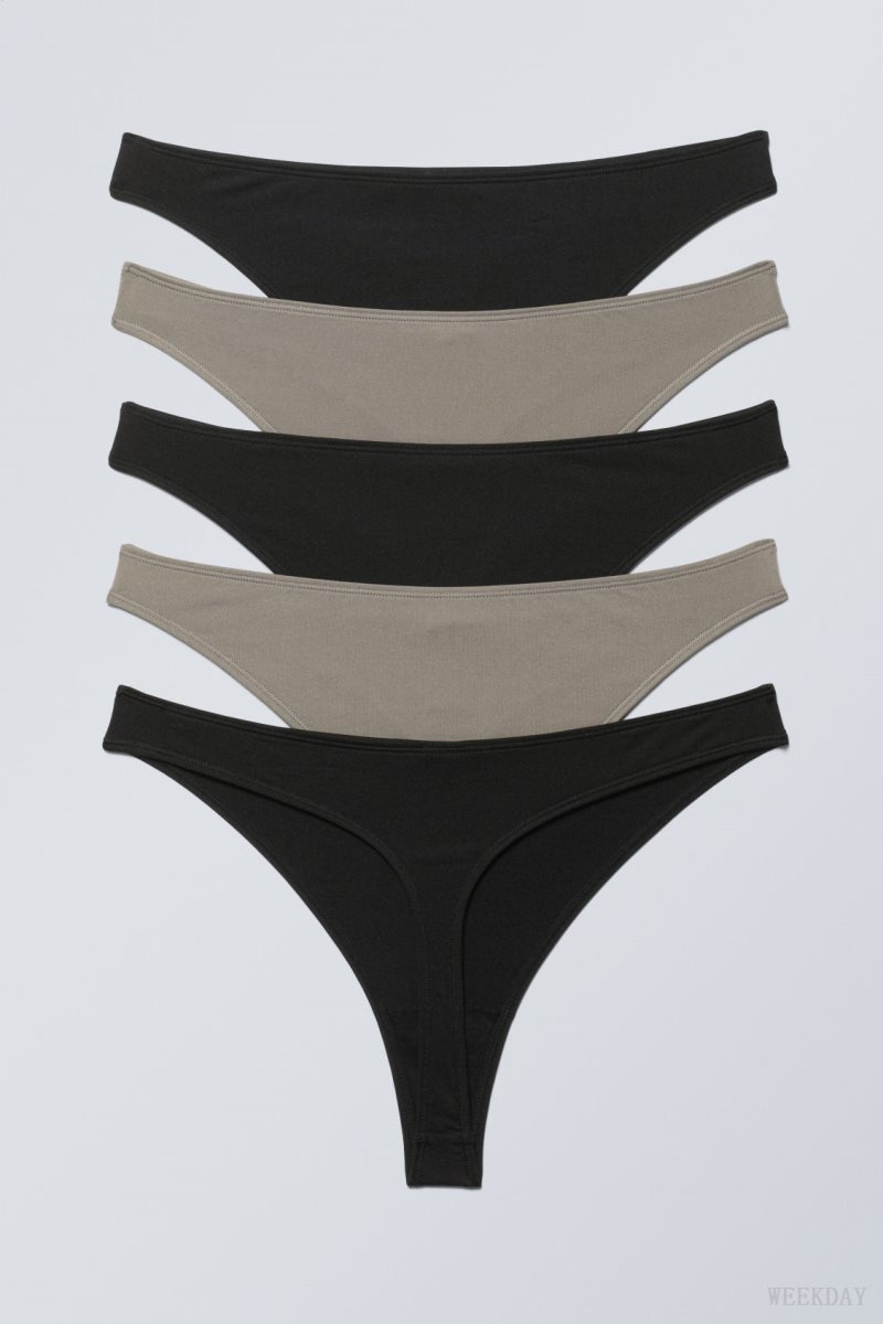 Weekday 5-pack Soul thong Thong Black Beige | UUNS0526