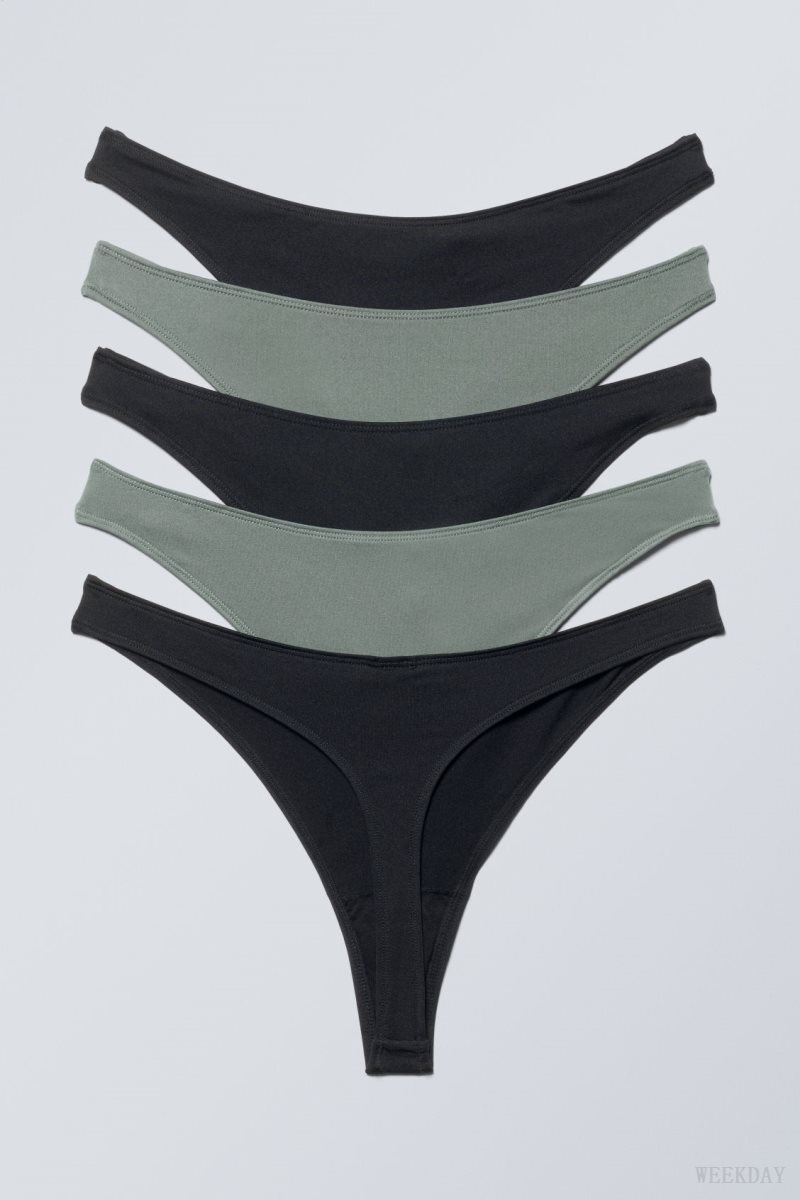 Weekday 5-pack Soul thong Thong Black Khaki | HPDK4802