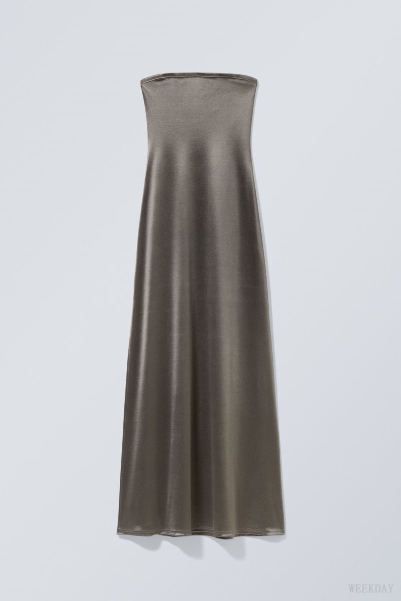 Weekday Act Metallic Tube Dress Grey | IJKH8189