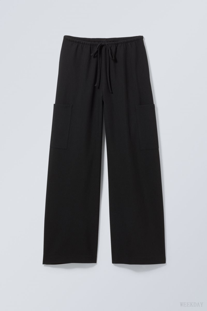 Weekday Adisa Suiting Cargo Trousers Black | CTOK4786