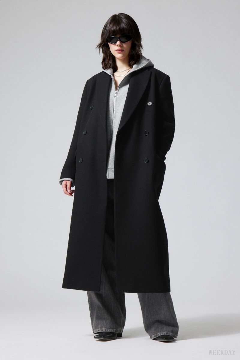 Weekday Alex Oversized Wool Blend Coat Black | PJKI2454