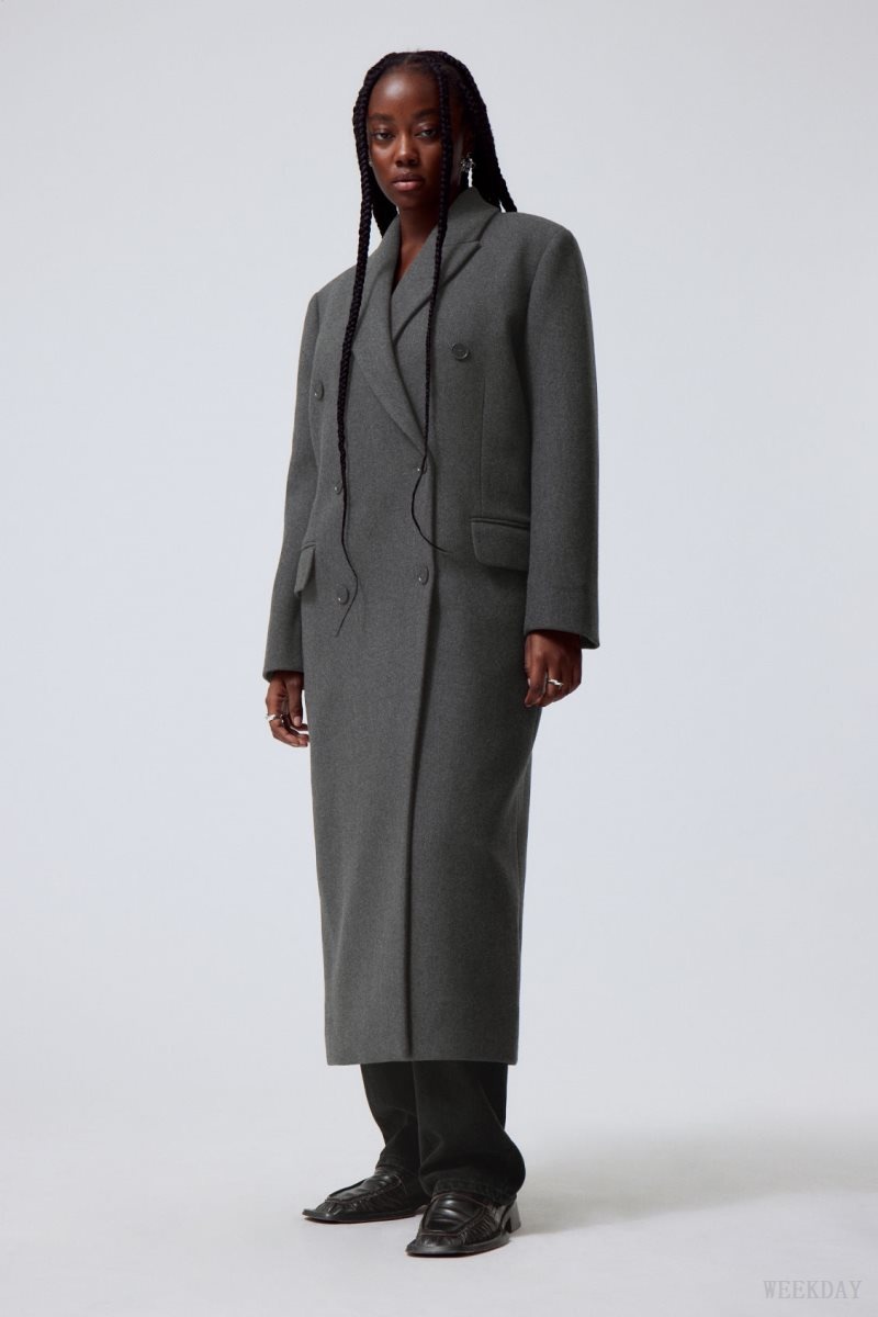 Weekday Alex Oversized Wool Blend Coat Dark Grey | PDBM1706