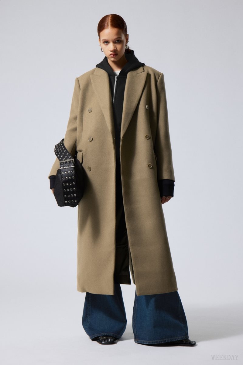 Weekday Alex Oversized Wool Blend Coat Dusty Mole | KVTO7195