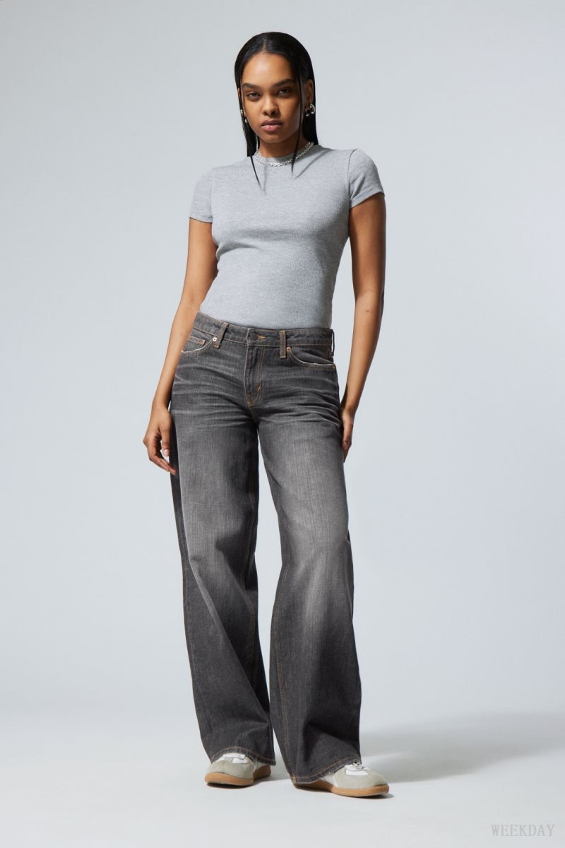 Weekday Ample Low Loose Jeans Grey Black | ZGHT2766