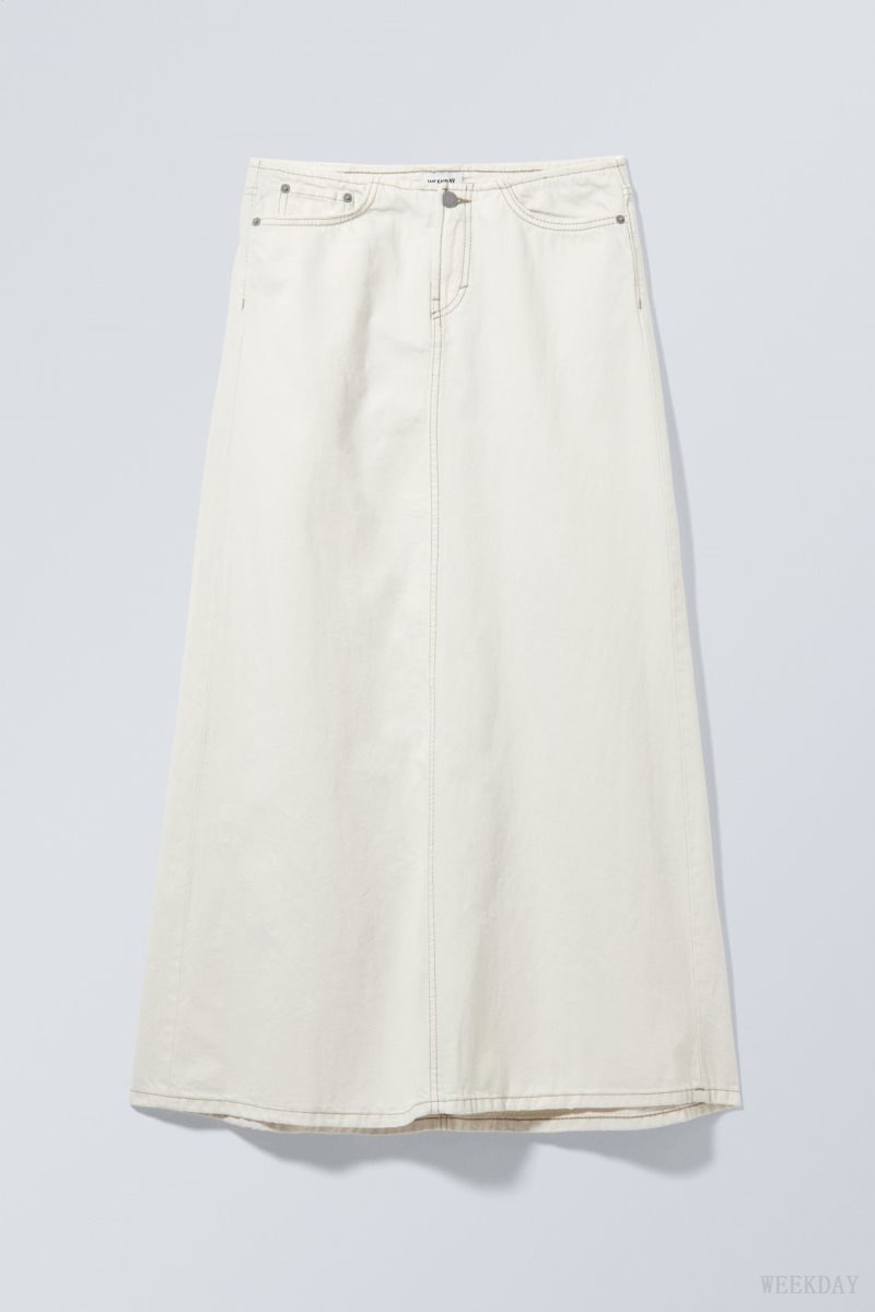 Weekday Anaheim Long Demin Skirt White | AGLF3781