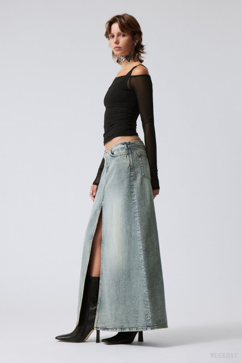 Weekday Anaheim Long Denim Skirt Blue | UXCM5136