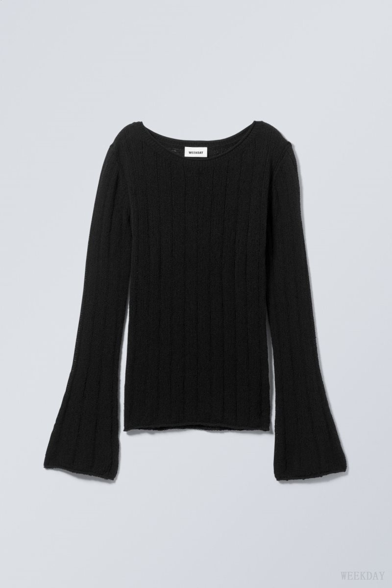 Weekday Anessa Sheer Knit Sweater Black | GHZP5180