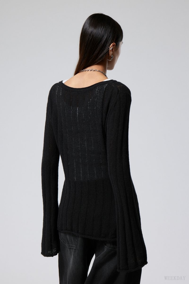 Weekday Anessa Sheer Knit Sweater Black | GHZP5180