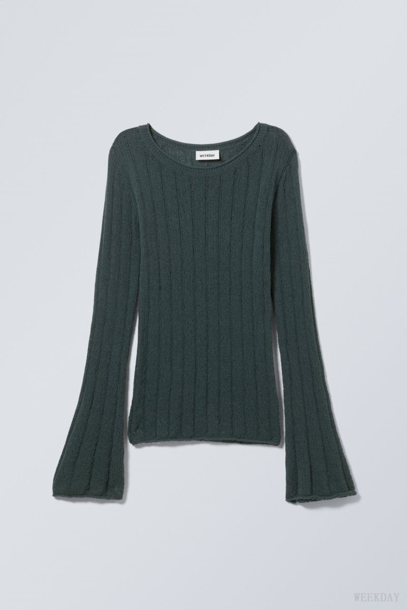 Weekday Anessa Sheer Knit Sweater Petrol | FQML9588