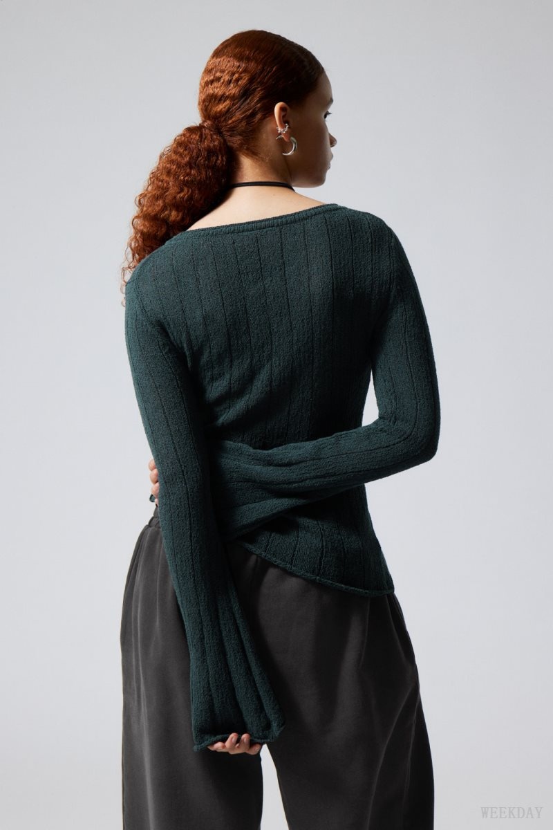 Weekday Anessa Sheer Knit Sweater Petrol | FQML9588