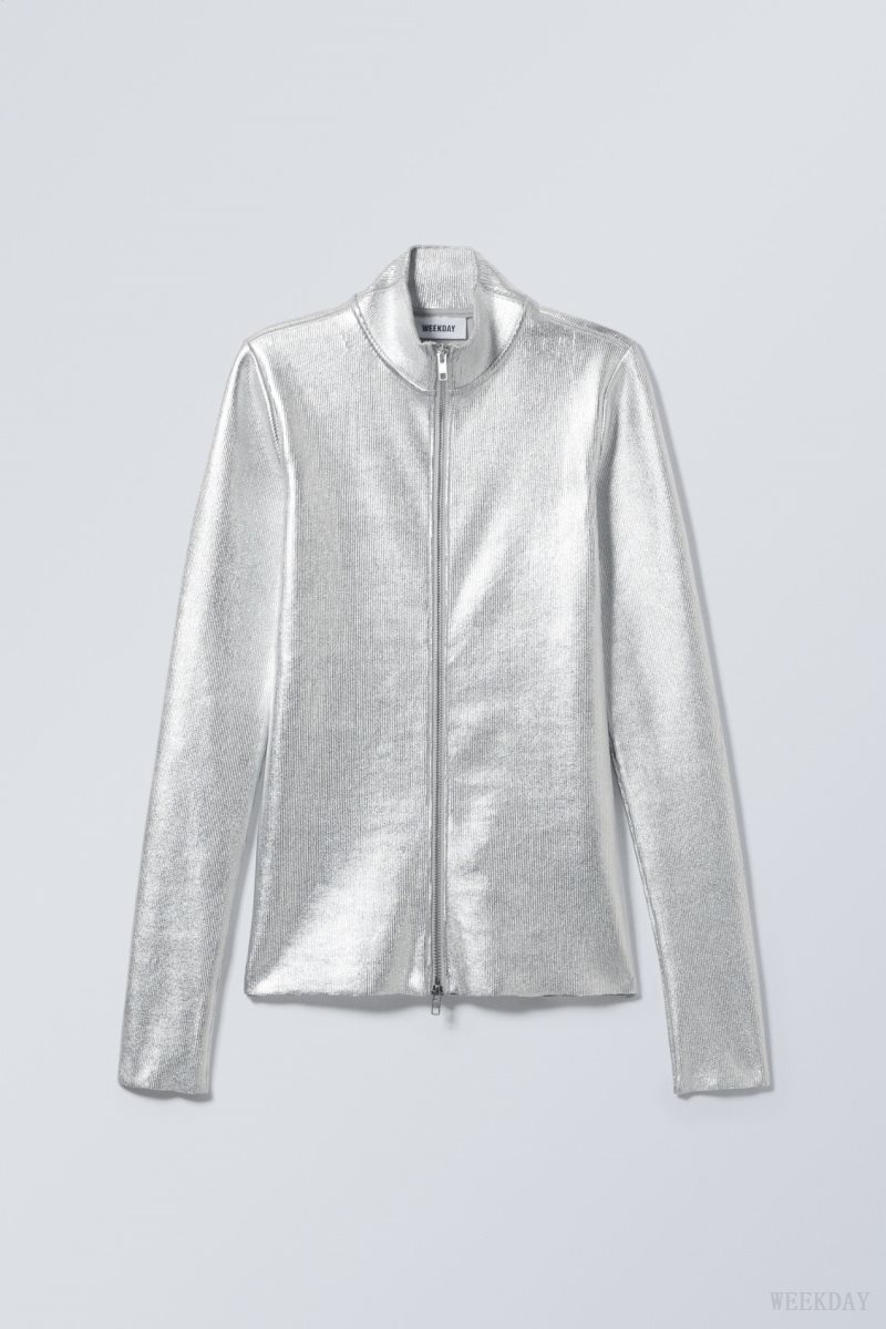 Weekday Angie Silver Coated Longsleeve Cardigan Silver | MIGH7348