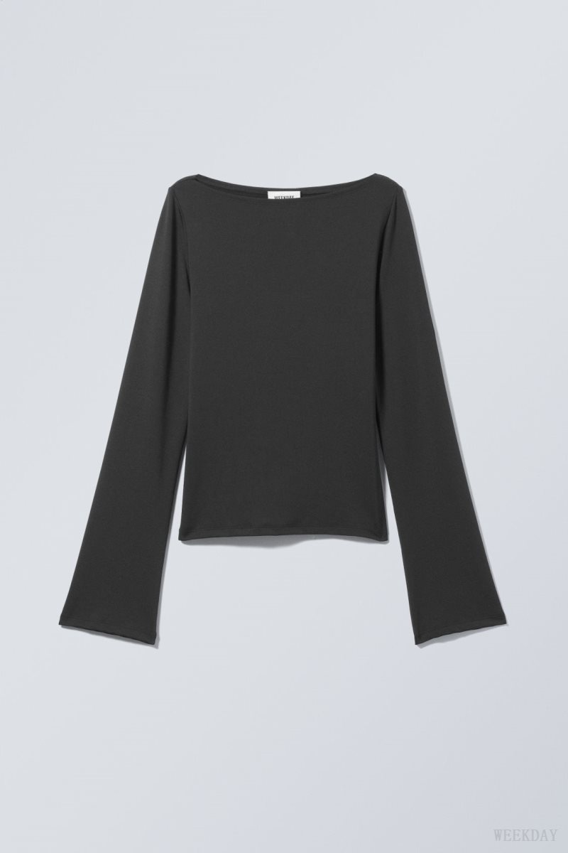 Weekday Annie Boatneck Long Sleeve Top Black | FALW6952