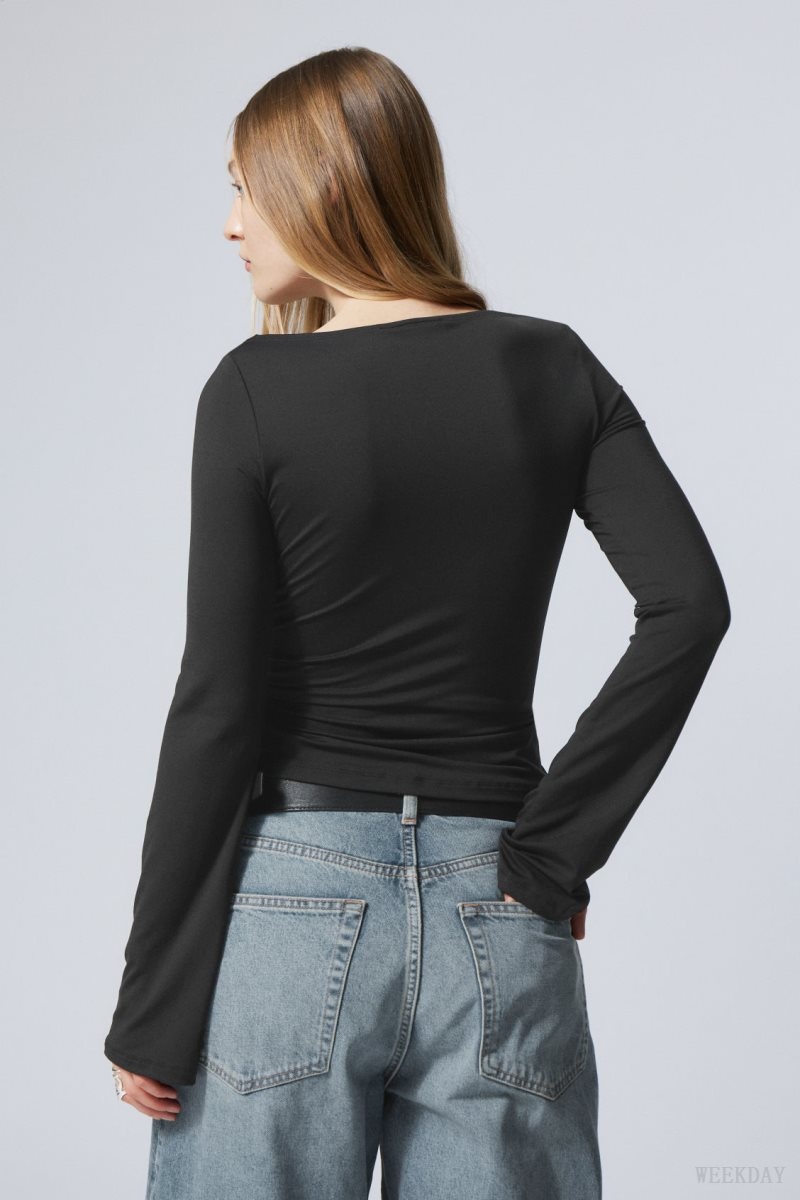 Weekday Annie Boatneck Long Sleeve Top Black | FALW6952