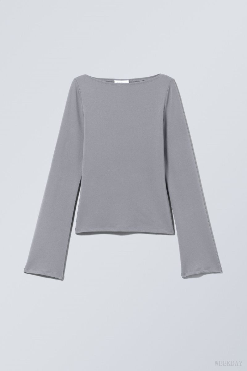 Weekday Annie Boatneck Long Sleeve Top Dark Grey | SIRS5154