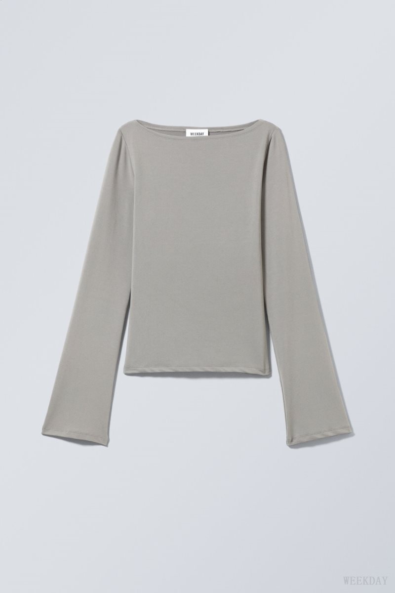 Weekday Annie Boatneck Long Sleeve Top Grey | GNMQ5154