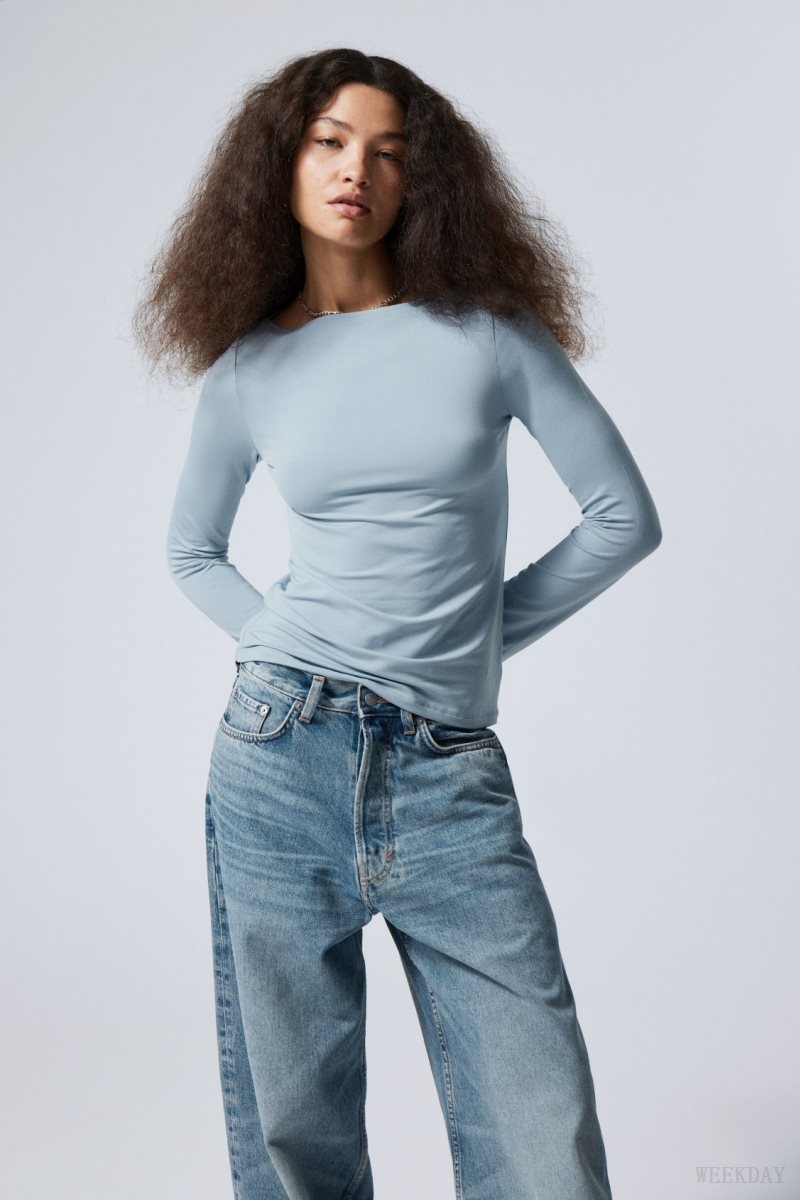 Weekday Annie Boatneck Long Sleeve Top Light Blue | PHLS2292