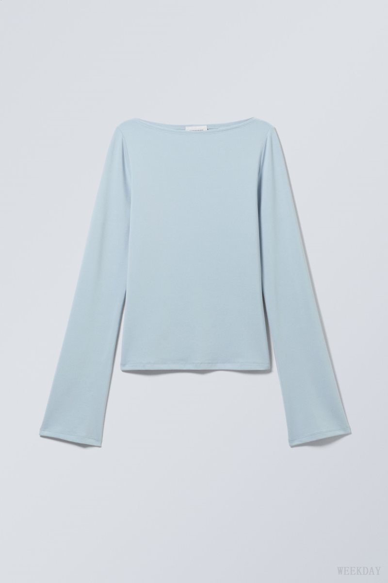 Weekday Annie Boatneck Long Sleeve Top Light Blue | PHLS2292