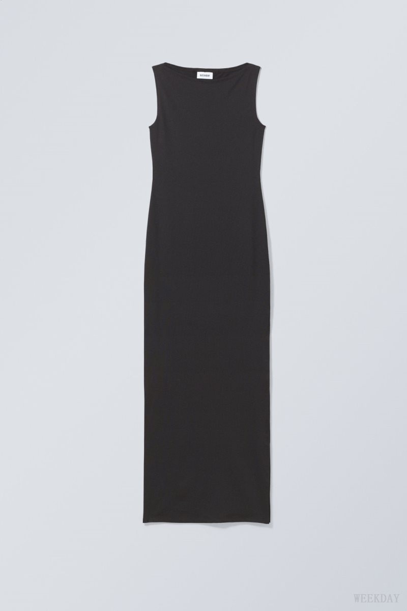 Weekday Annie Boatneck Maxi Dress Black | PALK2741