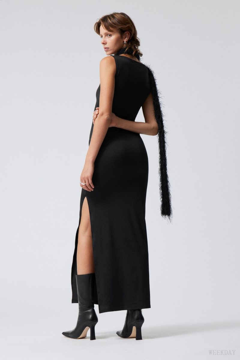 Weekday Annie Boatneck Maxi Dress Black | PALK2741