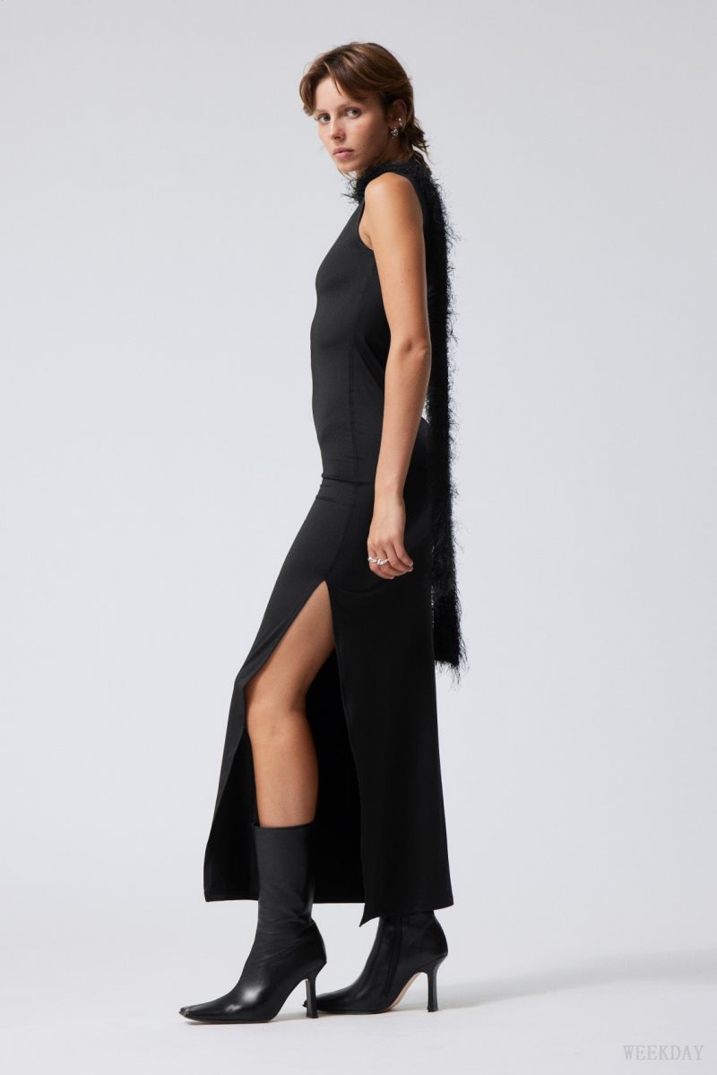 Weekday Annie Boatneck Maxi Dress Black | PALK2741