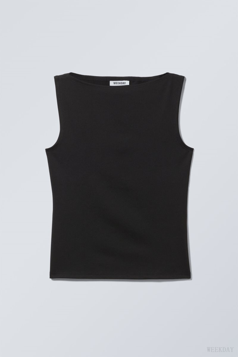 Weekday Annie Boatneck Sleeveless top Black | PFAT1069