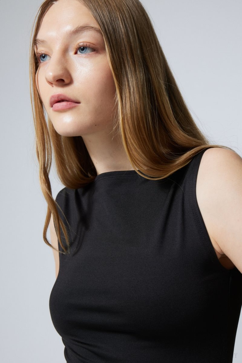 Weekday Annie Boatneck Sleeveless top Black | PFAT1069