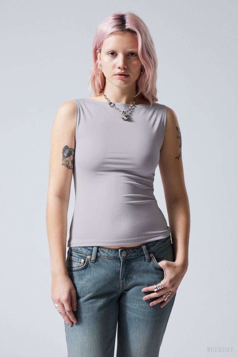 Weekday Annie Boatneck Sleeveless top Grey | DNHY1896